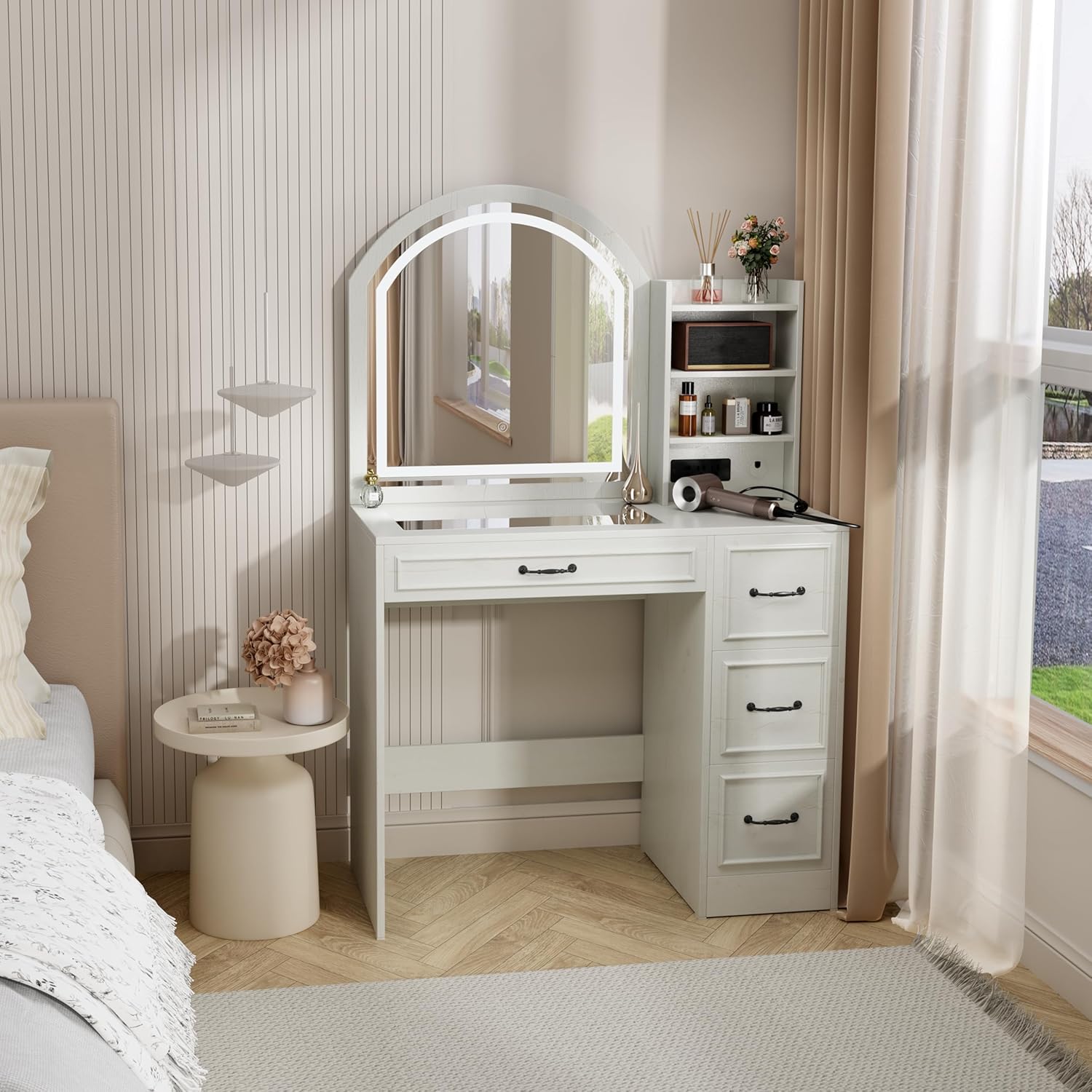 Home Outlet Bathroom Mirrors - Meja Rias Modern dengan Cermin Berlampu,