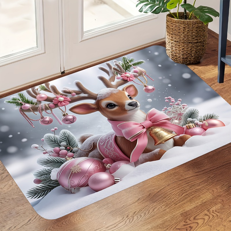Home Bathroom Scene - Keset Pintu Flanel Rusa Natal Merah