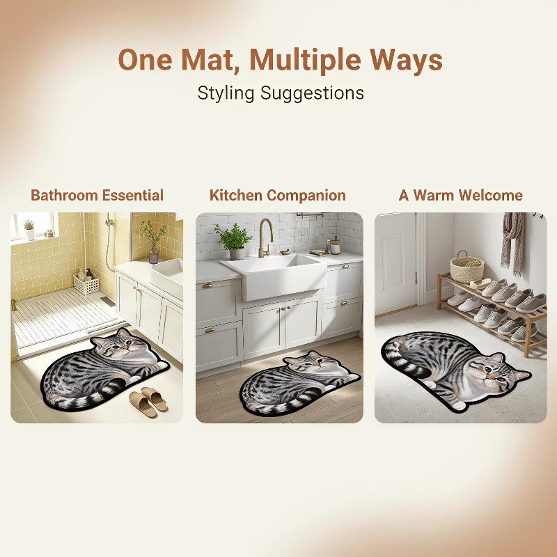 Home Decor Bathroom Ideas - Keset Kamar Mandi Diatomit Motif Kucing