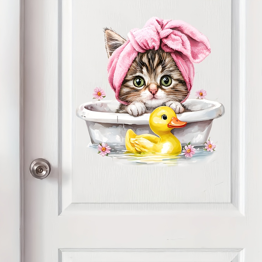 Home Bathroom Tiles - Stiker dinding kamar mandi kucing kartun