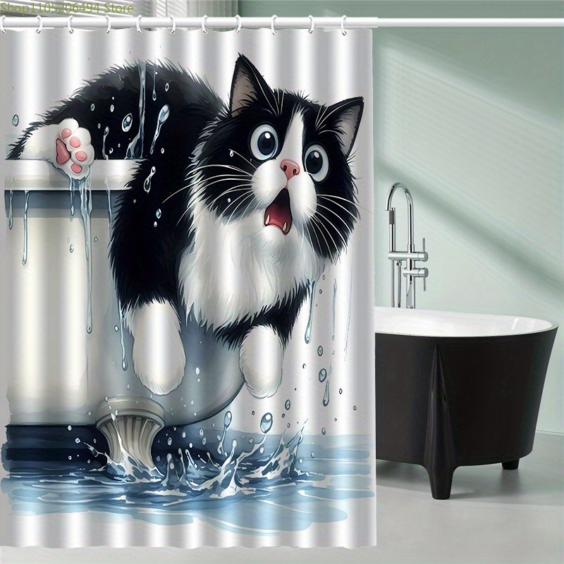 Home Decor Bathroom Ideas - Tirai Kamar Mandi Bergambar Kucing Lucu