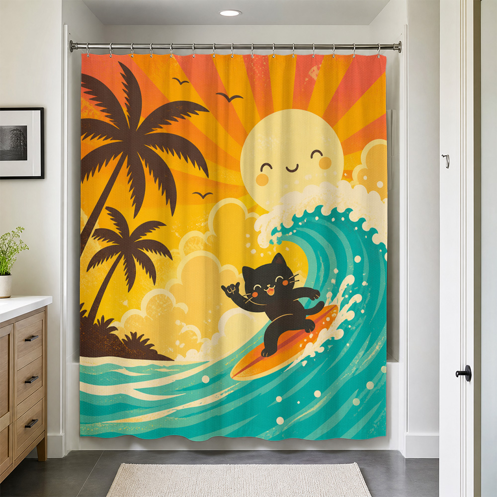 Home Decor Bathroom Ideas - Tirai Kamar Mandi Motif Matahari Terbenam