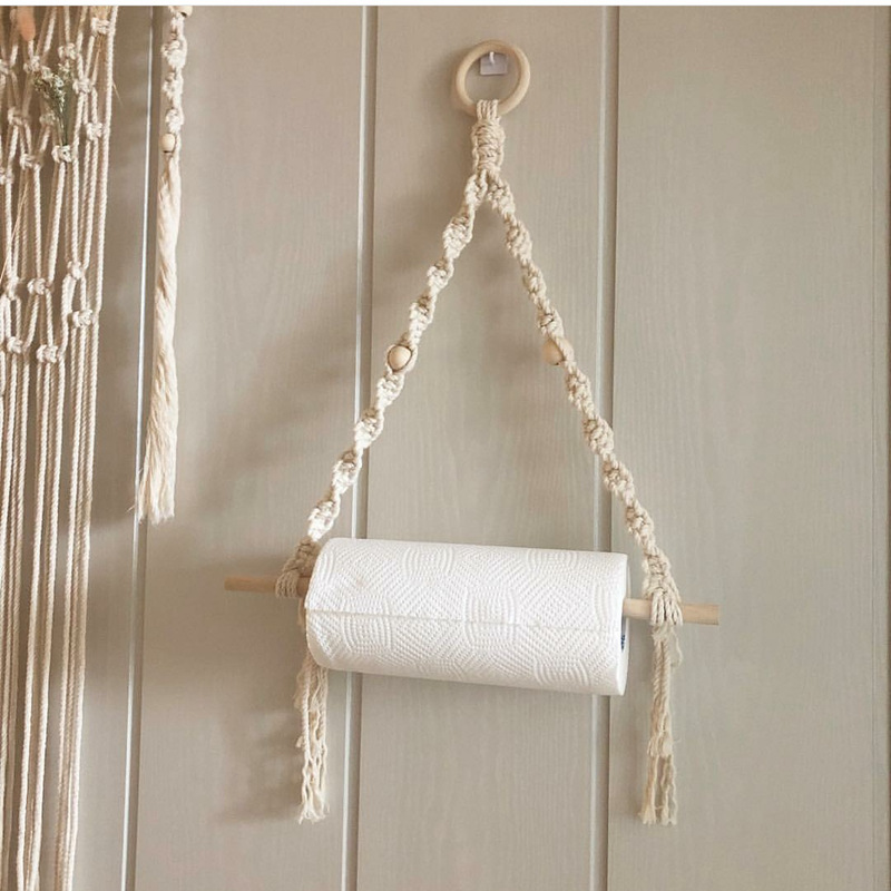Home Bathroom Gadgets - Macrame tempat handuk kertas gantungan dinding