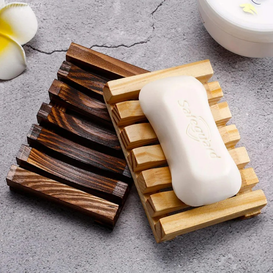Home Essentials Bathroom Organizer - Tempat Sabun Bambu Alami, Rak Kayu
