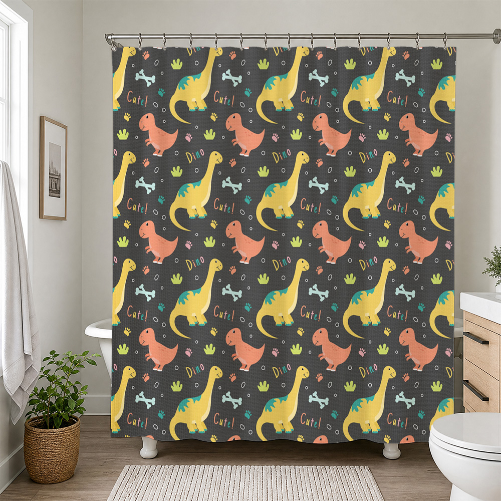 Home Decor Bathroom Ideas - Tirai Mandi Dinosaurus Lucu Tahan Air,