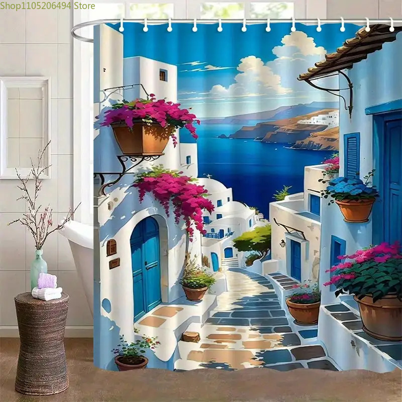Tirai Kamar Mandi Santorini, P - Home Decor Bathroom Ideas ulasan dan harga